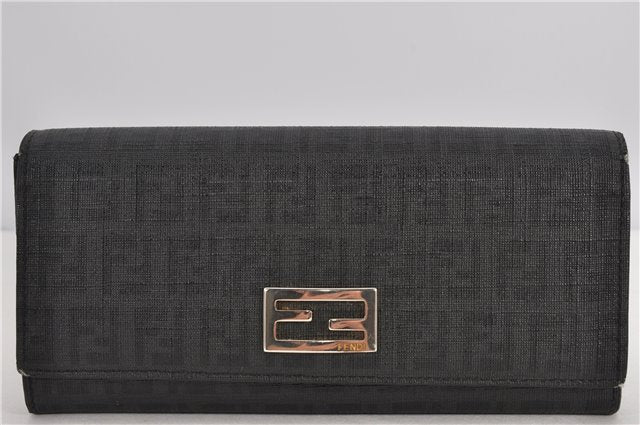 Authentic FENDI Zucchino Vintage Long Wallet Purse PVC Black 2213F