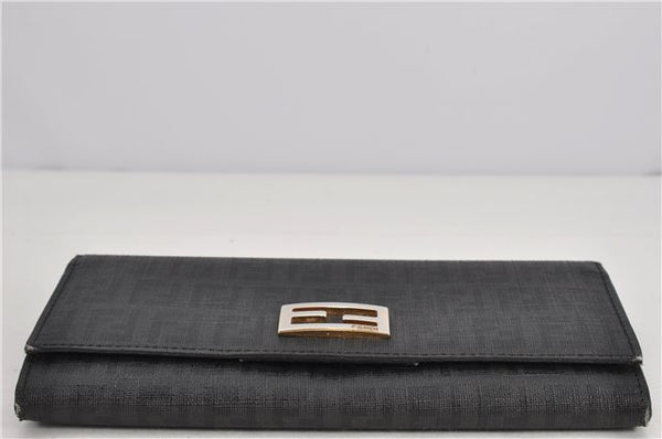 Authentic FENDI Zucchino Vintage Long Wallet Purse PVC Black 2213F