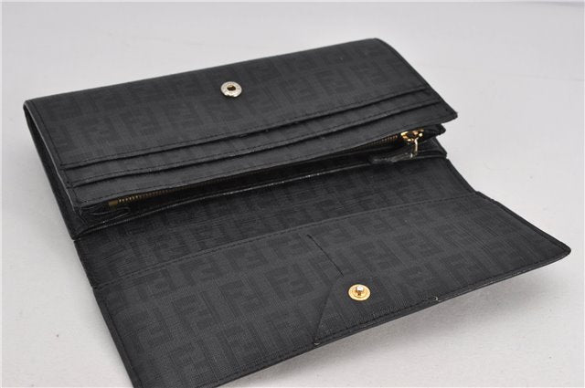 Authentic FENDI Zucchino Vintage Long Wallet Purse PVC Black 2213F