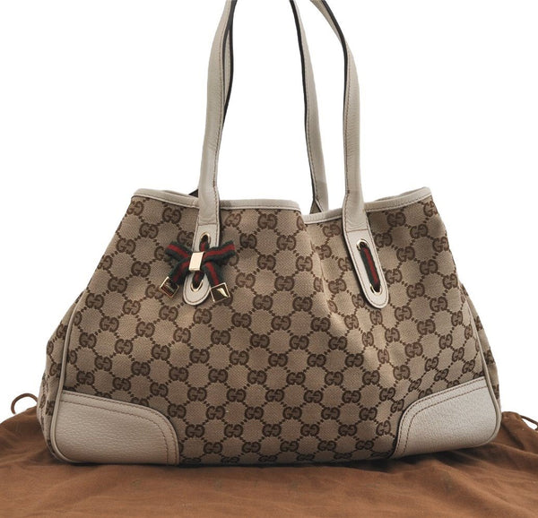 Auth GUCCI Web Sherry Line Princy Tote Bag GG Canvas Leather 163805 Brown 2217I