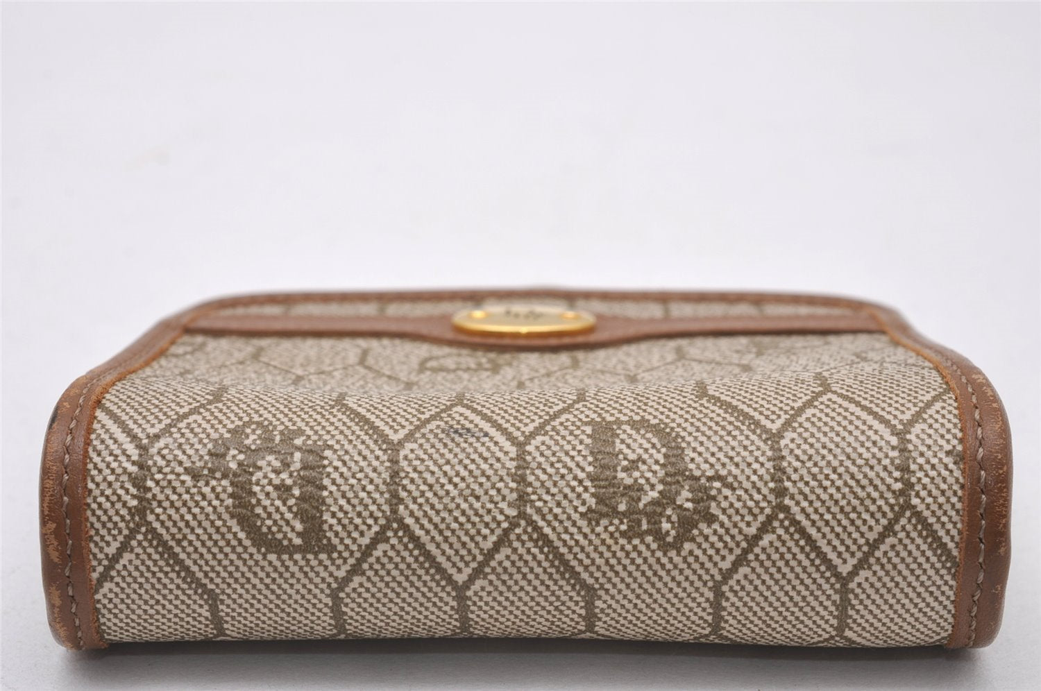 Authentic Christian Dior Honeycomb Coin Case Purse PVC Leather Beige Brown 2222I