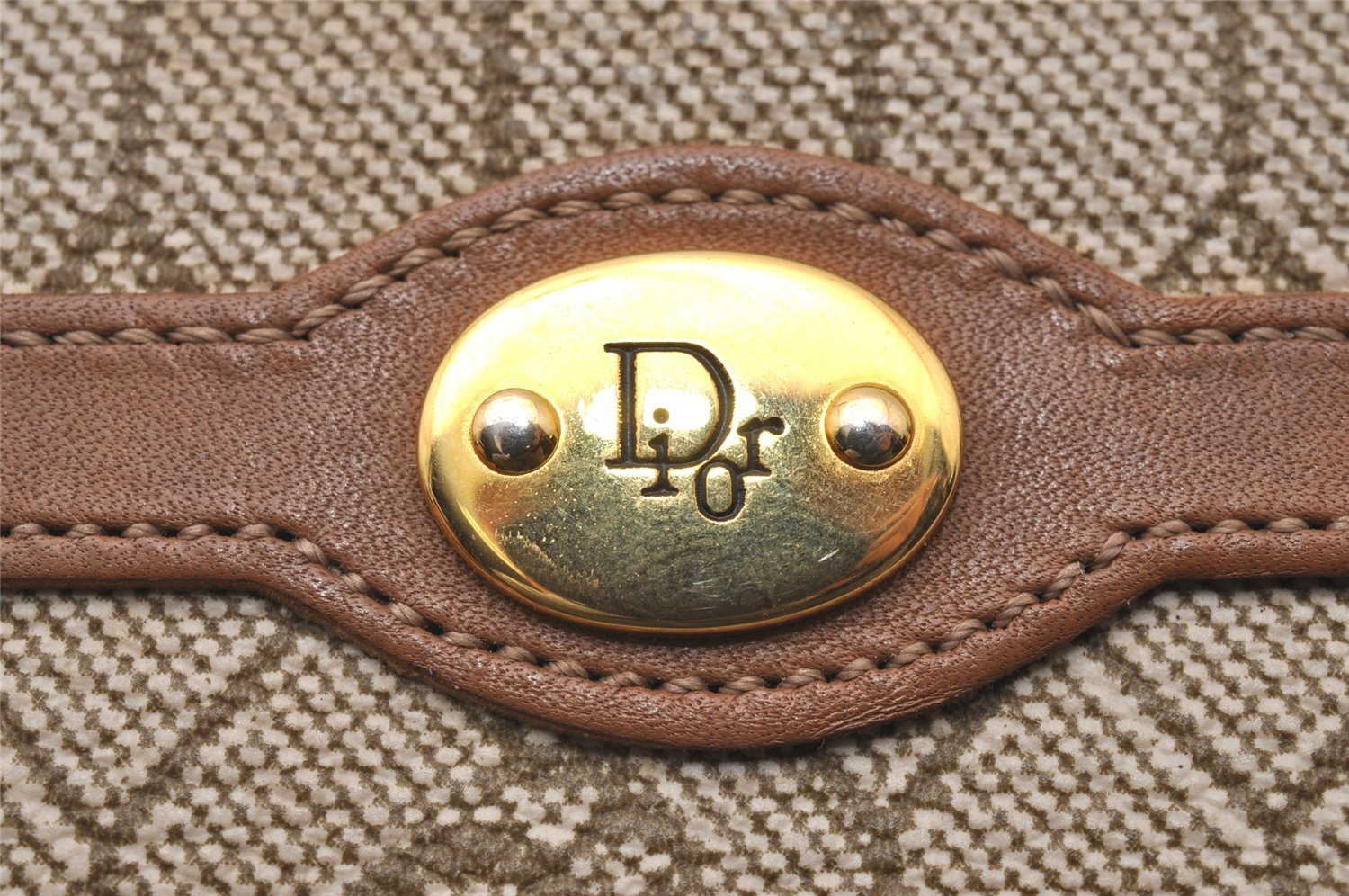 Authentic Christian Dior Honeycomb Coin Case Purse PVC Leather Beige Brown 2222I