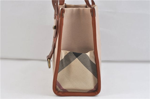 Authentic BURBERRY Check Shoulder Hand Bag Purse Canvas Leather Beige 2224D