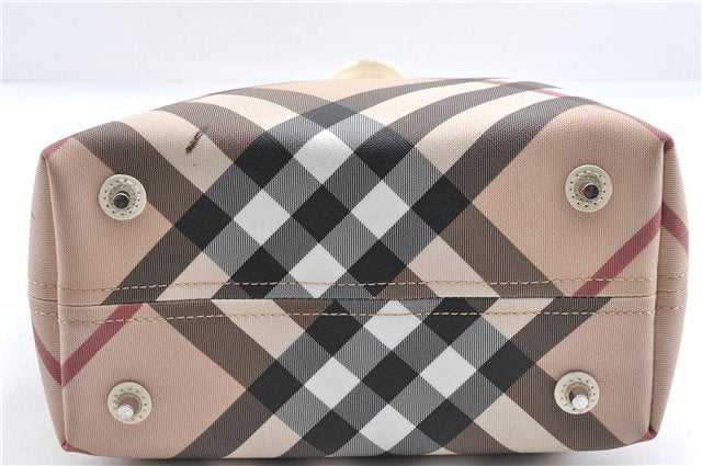 Authentic BURBERRY Vintage Nova Check PVC Enamel Shoulder Tote Bag Beige 2224G