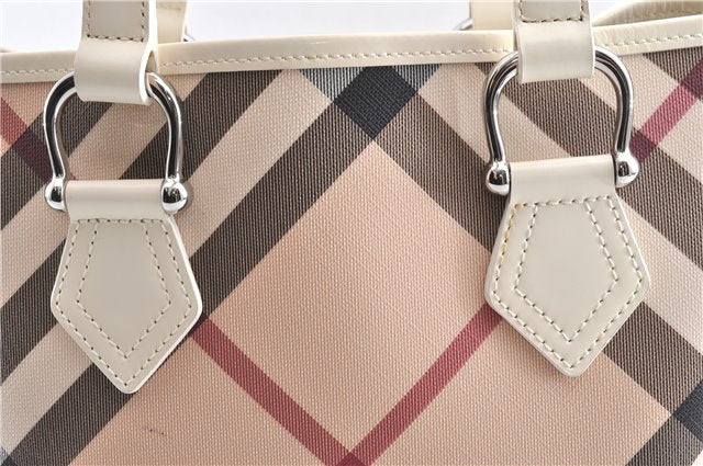 Authentic BURBERRY Vintage Nova Check PVC Enamel Shoulder Tote Bag Beige 2224G