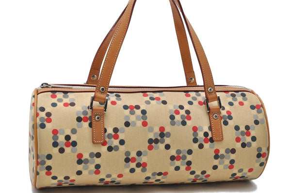 Authentic BURBERRY BLUE LABEL Dots Pattern Hand Bag Canvas Leather Beige 2225D