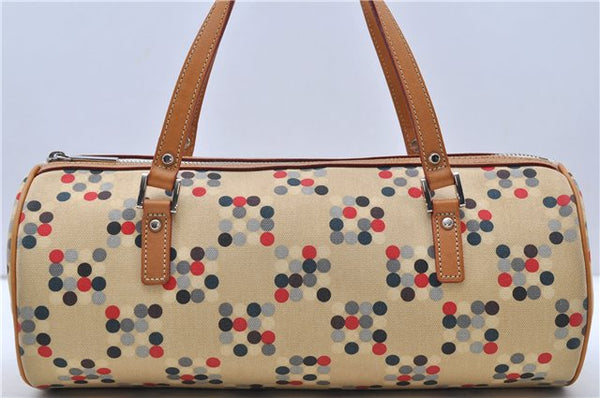 Authentic BURBERRY BLUE LABEL Dots Pattern Hand Bag Canvas Leather Beige 2225D