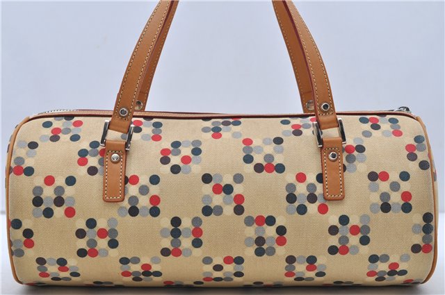 Authentic BURBERRY BLUE LABEL Dots Pattern Hand Bag Canvas Leather Beige 2225D