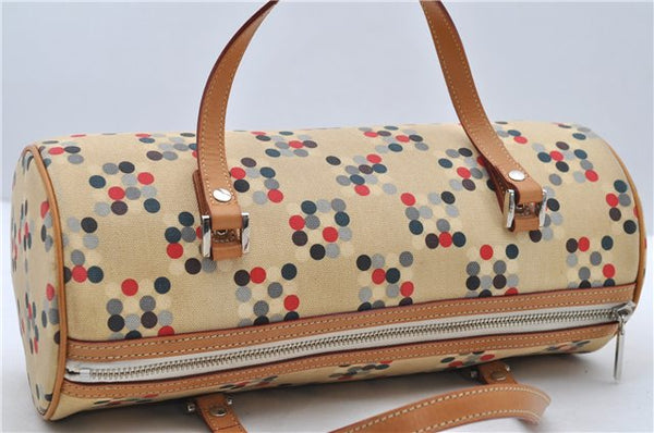 Authentic BURBERRY BLUE LABEL Dots Pattern Hand Bag Canvas Leather Beige 2225D