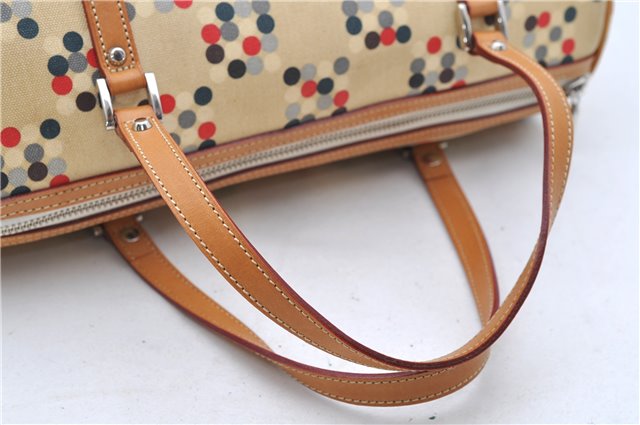 Authentic BURBERRY BLUE LABEL Dots Pattern Hand Bag Canvas Leather Beige 2225D