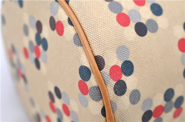 Authentic BURBERRY BLUE LABEL Dots Pattern Hand Bag Canvas Leather Beige 2225D