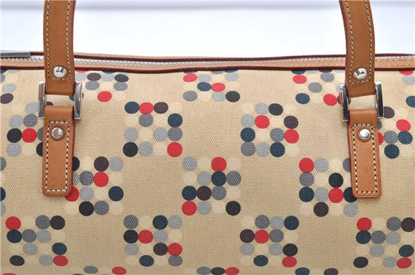 Authentic BURBERRY BLUE LABEL Dots Pattern Hand Bag Canvas Leather Beige 2225D