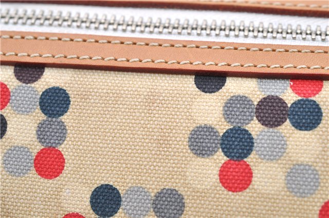 Authentic BURBERRY BLUE LABEL Dots Pattern Hand Bag Canvas Leather Beige 2225D