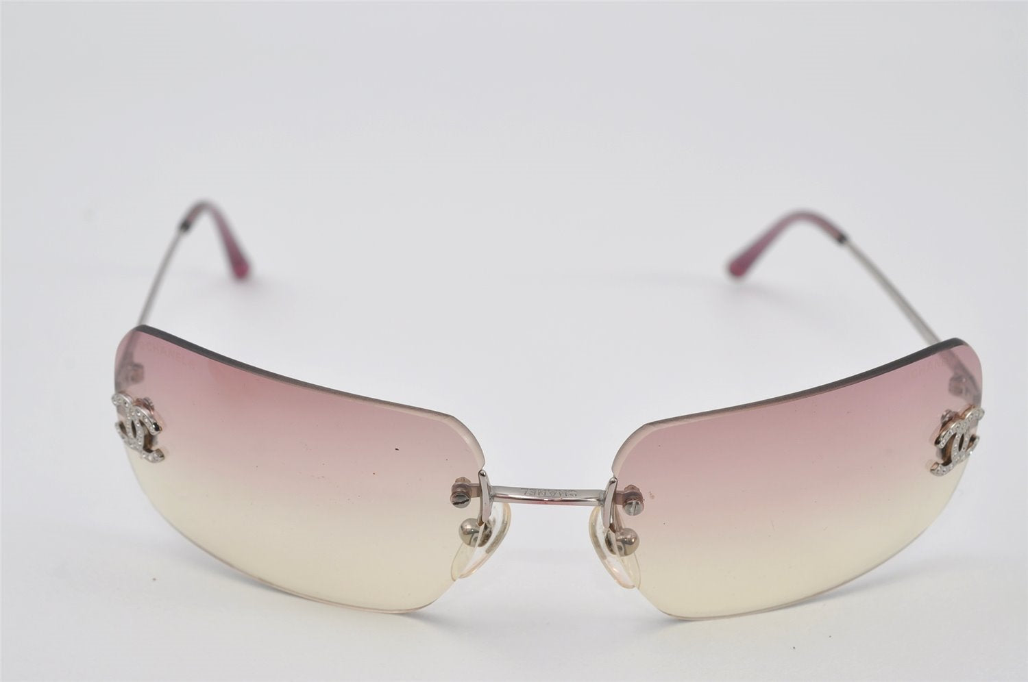 Authentic CHANEL Sunglasses Rhinestone CoCo Mark Titanium 4017-D Pink 2226I