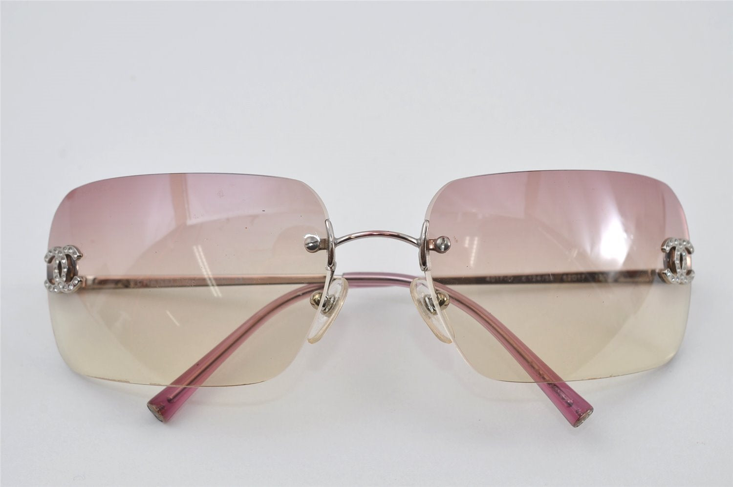 Authentic CHANEL Sunglasses Rhinestone CoCo Mark Titanium 4017-D Pink 2226I