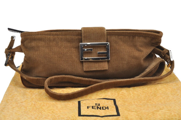 Authentic FENDI Vintage Shoulder Cross Body Bag Purse Corduroy Brown 2227G