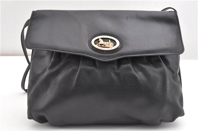 Authentic CELINE Vintage Horse Carriage Shoulder Bag Purse Leather Black 2228G