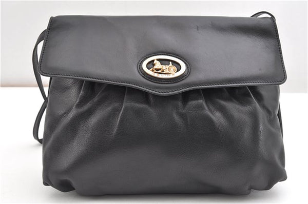Authentic CELINE Vintage Horse Carriage Shoulder Bag Purse Leather Black 2228G