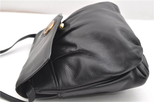 Authentic CELINE Vintage Horse Carriage Shoulder Bag Purse Leather Black 2228G
