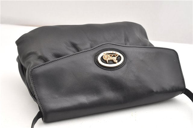 Authentic CELINE Vintage Horse Carriage Shoulder Bag Purse Leather Black 2228G