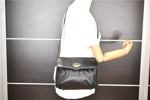 Authentic CELINE Vintage Horse Carriage Shoulder Bag Purse Leather Black 2228G