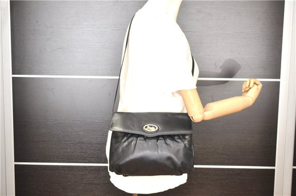 Authentic CELINE Vintage Horse Carriage Shoulder Bag Purse Leather Black 2228G
