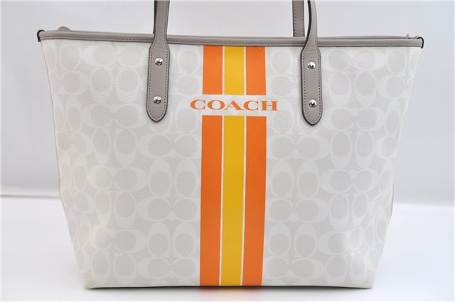 Authentic COACH Signature Shoulder Tote Bag PVC Leather White 2231F