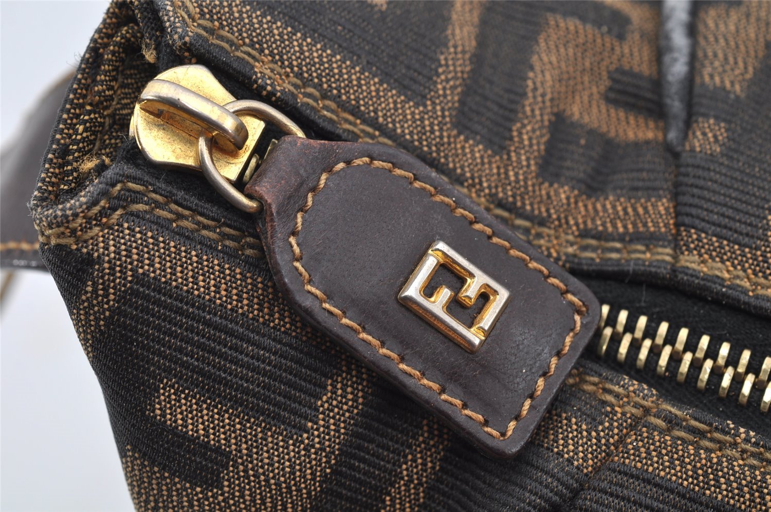 Authentic FENDI Zucca Vintage Hand Bag Purse Canvas Leather Brown Junk 2234I