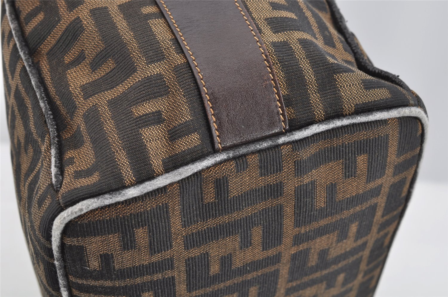 Authentic FENDI Zucca Vintage Hand Bag Purse Canvas Leather Brown Junk 2234I