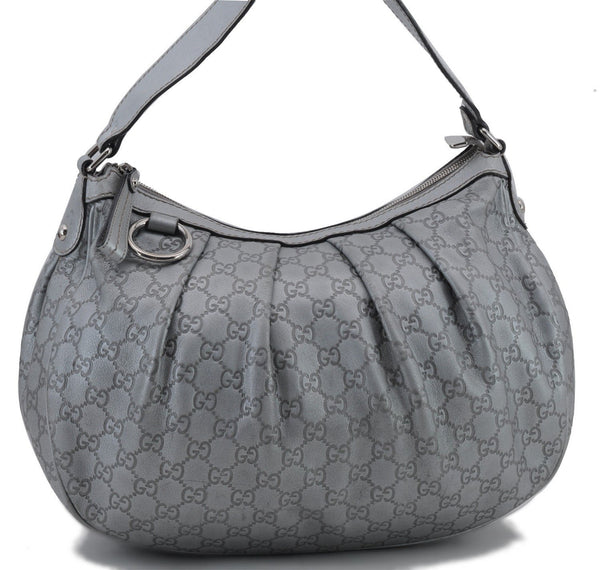 Auth GUCCI Guccissima Sukey Shoulder Tote Bag GG Leather 232955 Silver 2236D