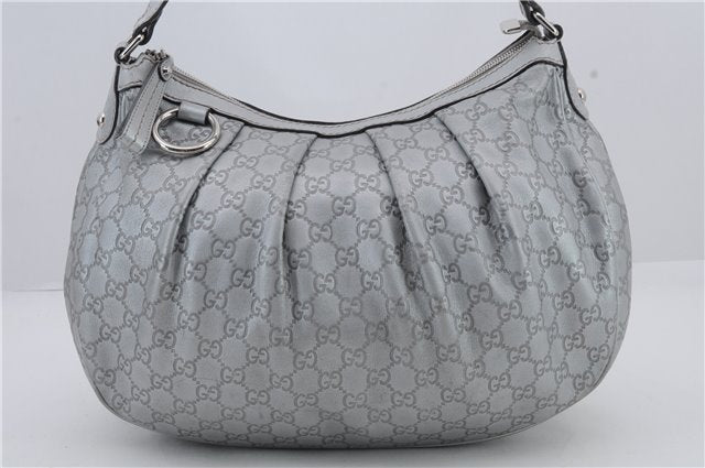 Auth GUCCI Guccissima Sukey Shoulder Tote Bag GG Leather 232955 Silver 2236D