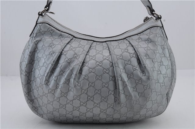 Auth GUCCI Guccissima Sukey Shoulder Tote Bag GG Leather 232955 Silver 2236D