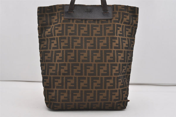 Authentic FENDI Zucca Vintage Folding Tote Hand Bag Nylon Leather Brown 2236I