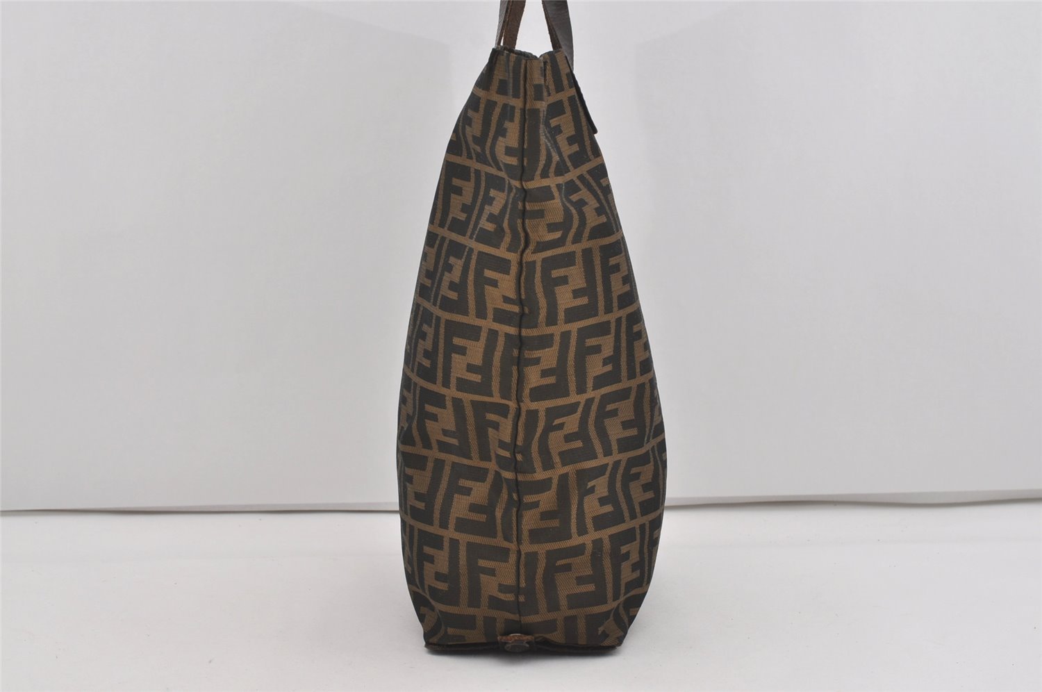 Authentic FENDI Zucca Vintage Folding Tote Hand Bag Nylon Leather Brown 2236I