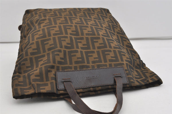 Authentic FENDI Zucca Vintage Folding Tote Hand Bag Nylon Leather Brown 2236I