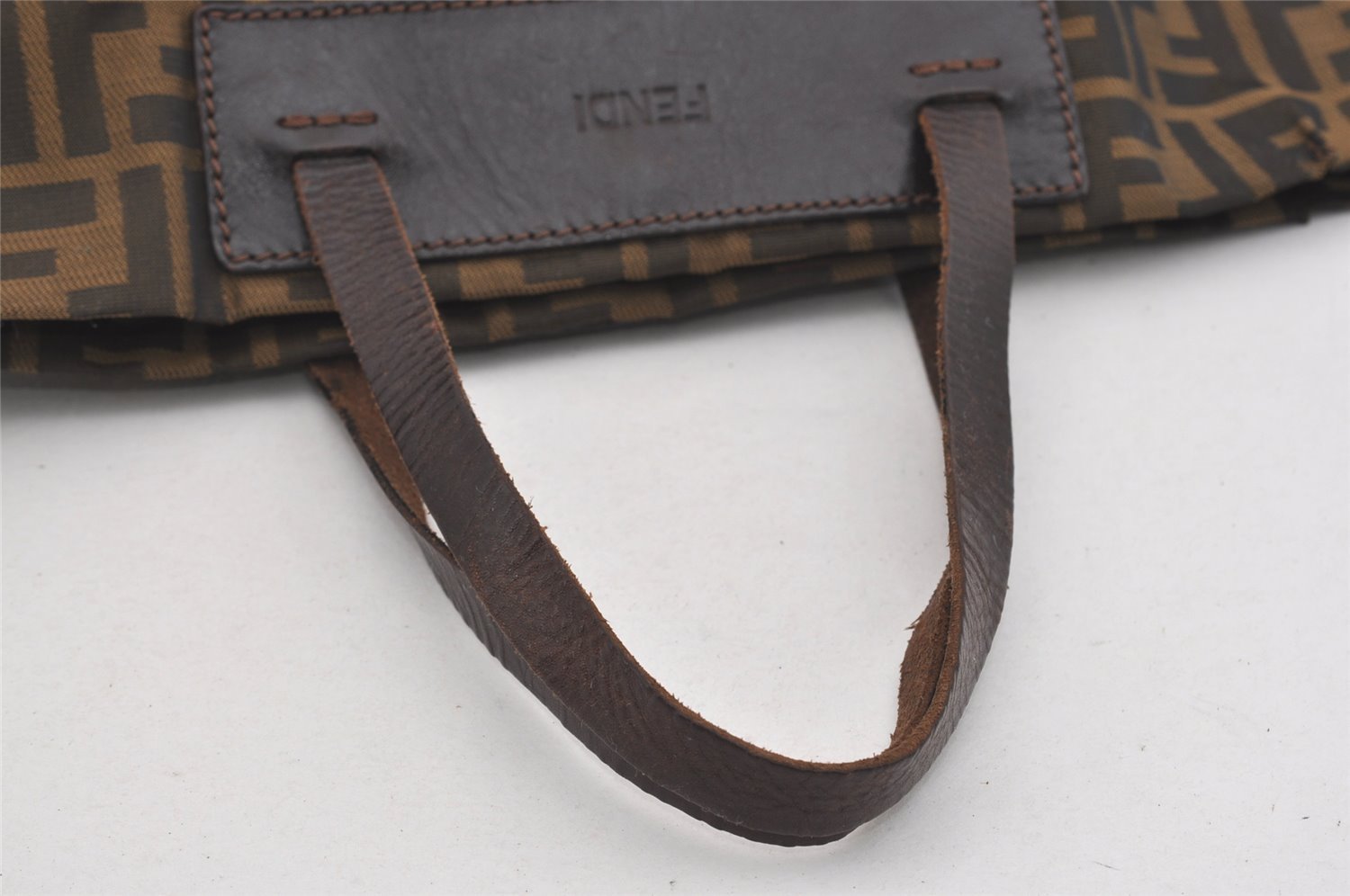 Authentic FENDI Zucca Vintage Folding Tote Hand Bag Nylon Leather Brown 2236I