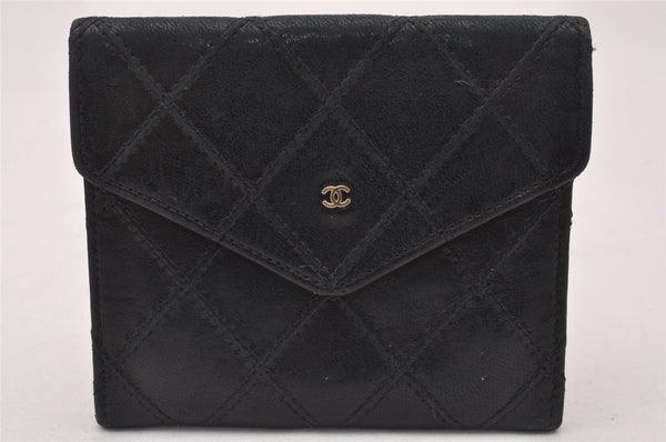 Authentic CHANEL Calf Skin Bicolore CC Logo Vintage Coin Case Purse Black 2238I