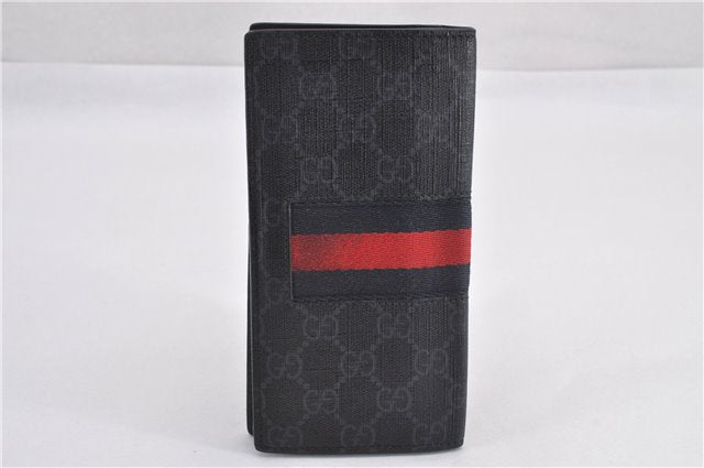 Authentic GUCCI Sherry Line Long Wallet Purse GG PVC Leather 408836 Black 2239F