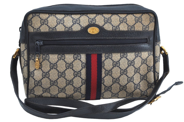 Authentic GUCCI Sherry Line Shoulder Cross Body Bag GG PVC Navy 2239H