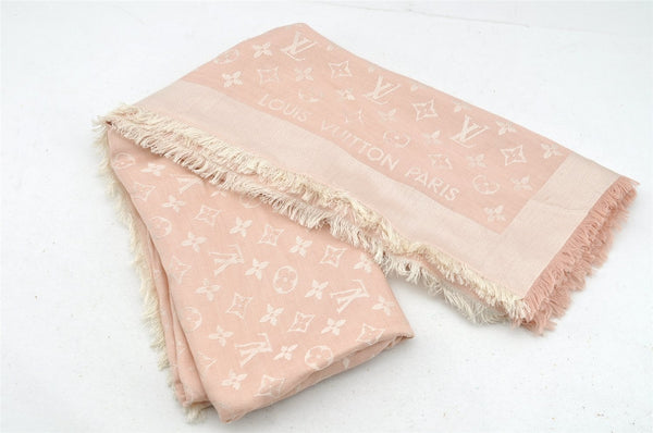 Authentic Louis Vuitton Monogram Stole Scarf Shawl Silk Wool M76874 Pink 2240I