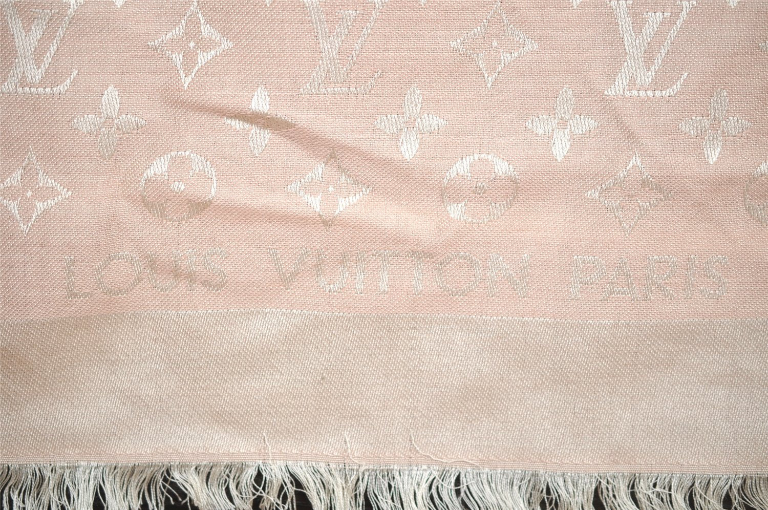 Authentic Louis Vuitton Monogram Stole Scarf Shawl Silk Wool M76874 Pink 2240I