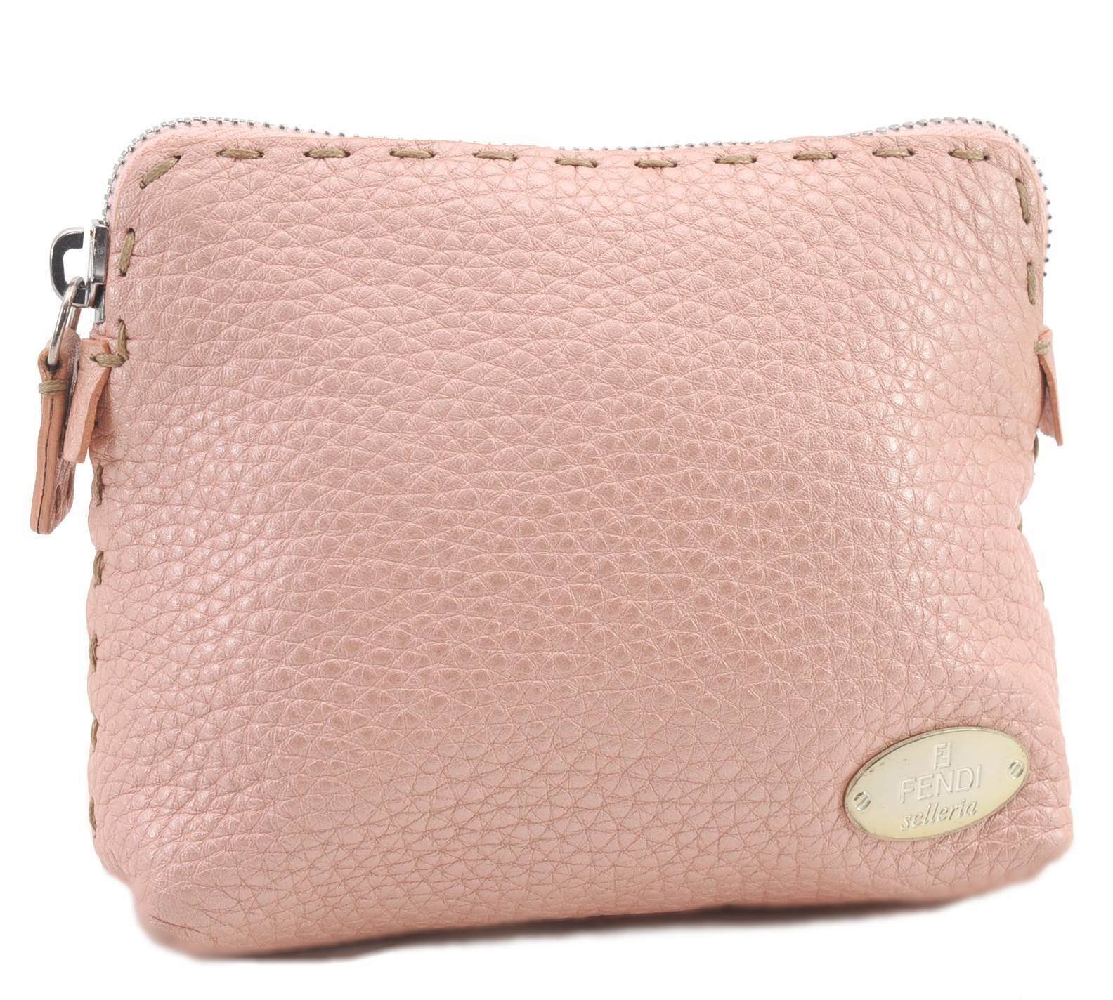 Authentic FENDI Selleria Pouch Purse Leather Light Pink 2241C