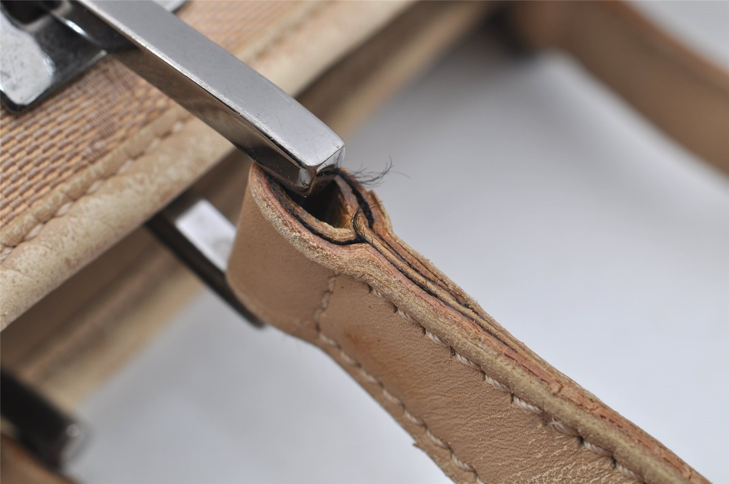 Authentic GUCCI Vintage Shoulder Tote Bag GG Canvas Leather 31244 Beige 2245I