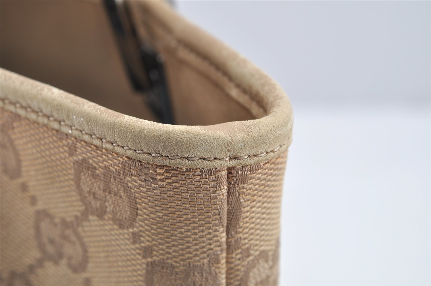 Authentic GUCCI Vintage Shoulder Tote Bag GG Canvas Leather 31244 Beige 2245I