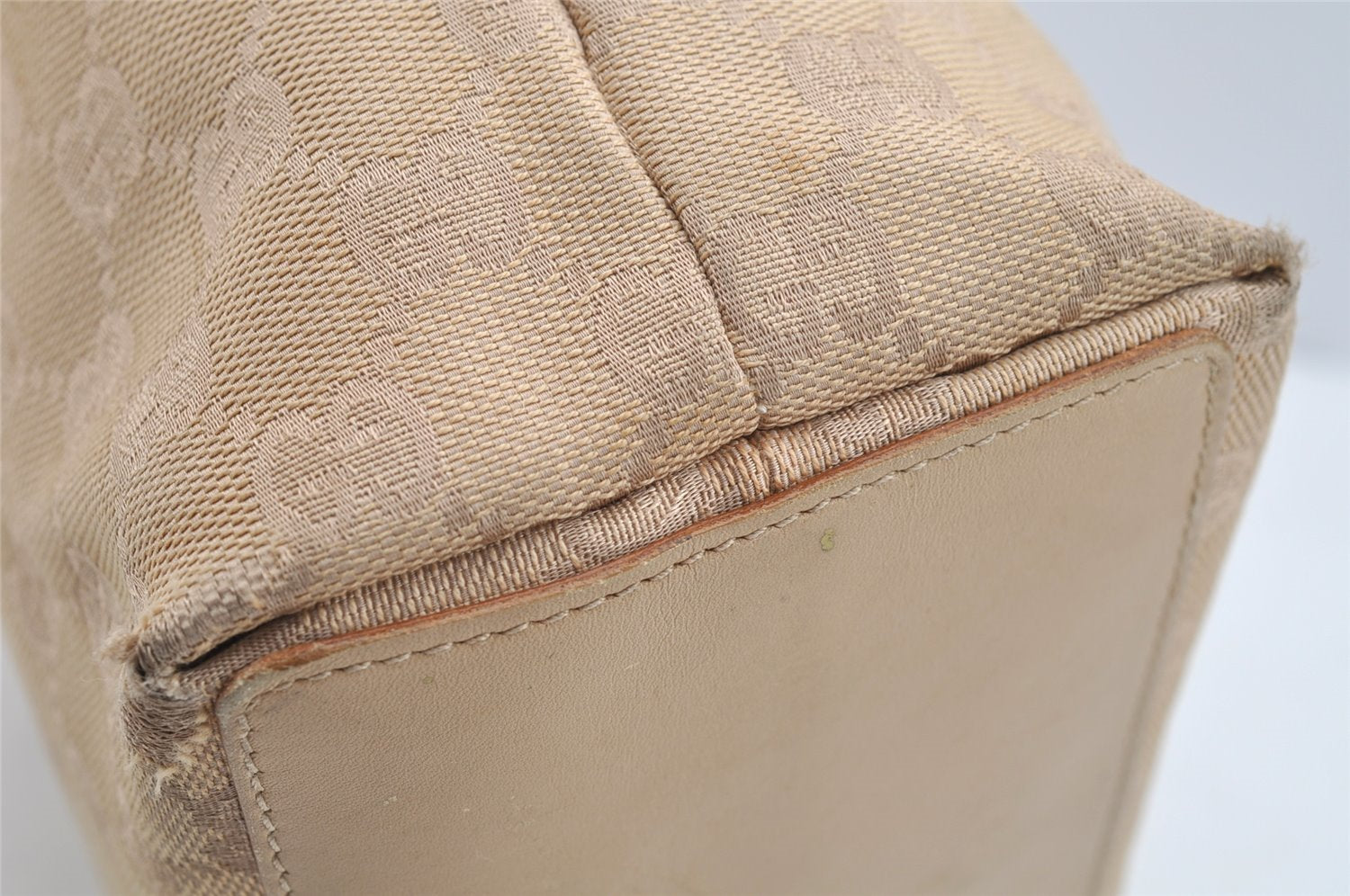 Authentic GUCCI Vintage Shoulder Tote Bag GG Canvas Leather 31244 Beige 2245I