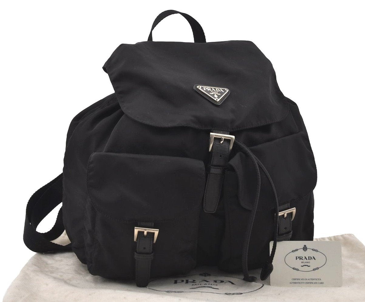 Authentic PRADA VELA Nylon Leather Drawstring Backpack B2811F Black 2246I