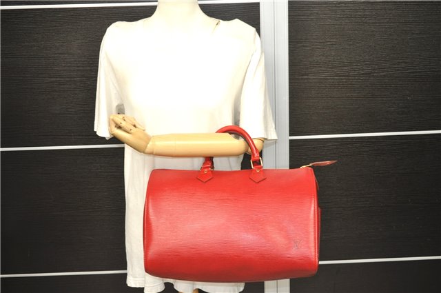 Authentic Louis Vuitton Epi Speedy 35 Hand Bag Red M42997 LV 2249D