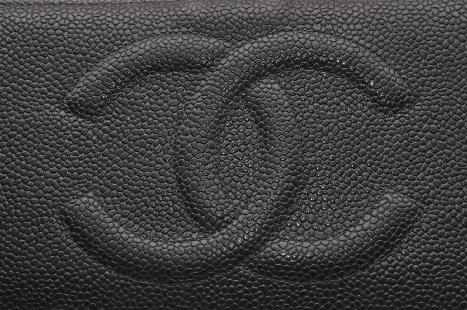 Authentic CHANEL Vintage Caviar Skin CoCo Mark Long Wallet Purse Black 2251I