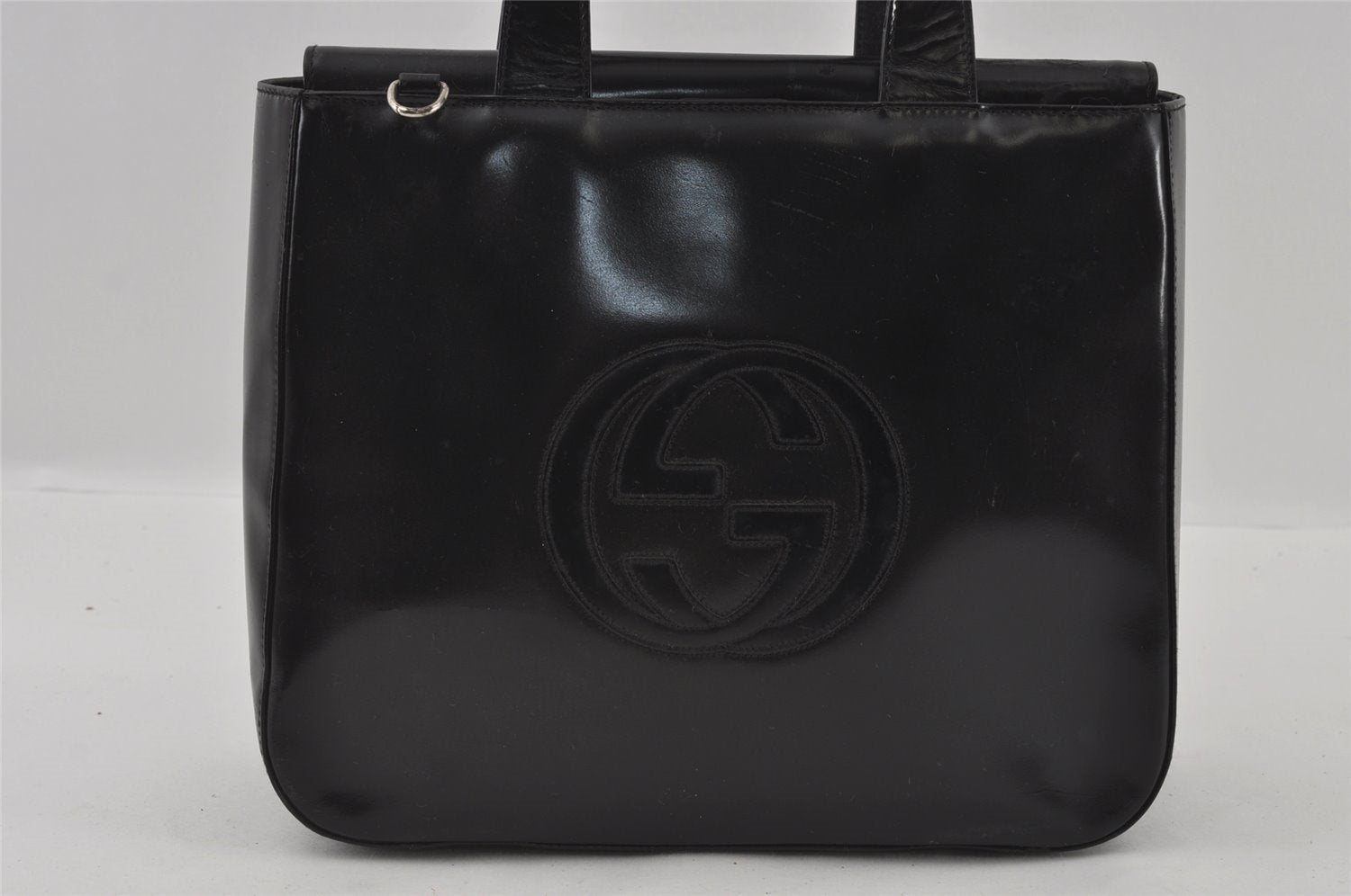 Authentic GUCCI Interlocking G 2Way Shoulder Hand Bag Enamel Black Junk 2252I
