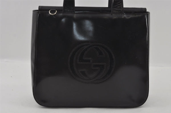 Authentic GUCCI Interlocking G 2Way Shoulder Hand Bag Enamel Black Junk 2252I